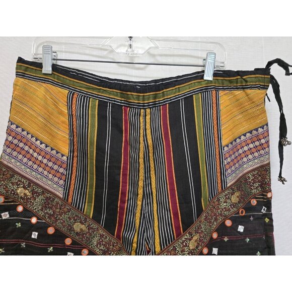 Womens Bohemian Patchwork Pants India Drawstring Waist Beaded - Picture 2 of 6